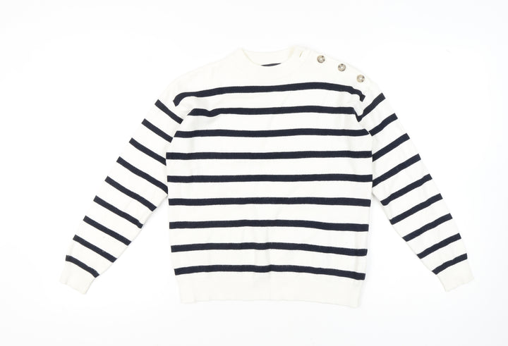 M&S Women's Ivory Striped Pullover Jumper, Size S