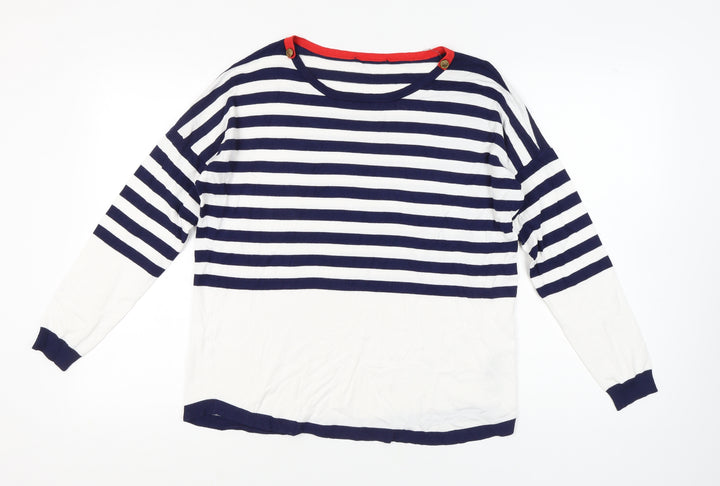 Oasis Women's White Striped Pullover Jumper L