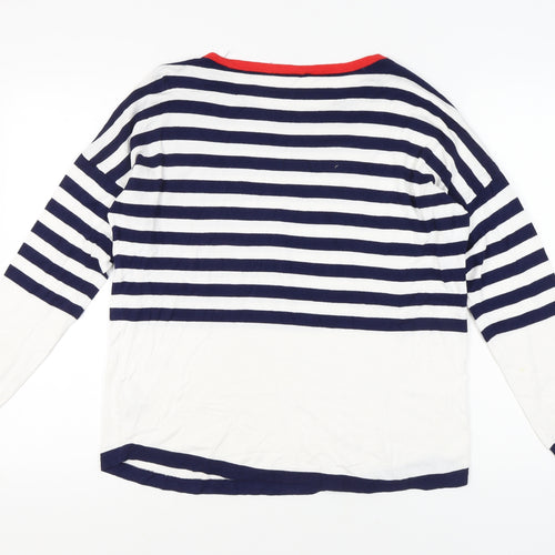 Oasis Women's White Striped Pullover Jumper L