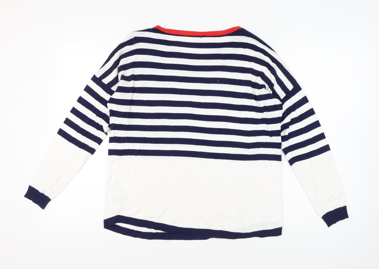 Oasis Women's White Striped Pullover Jumper L