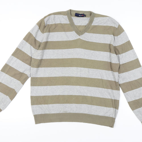 Soviet Men's V-Neck Striped Pullover Jumper M