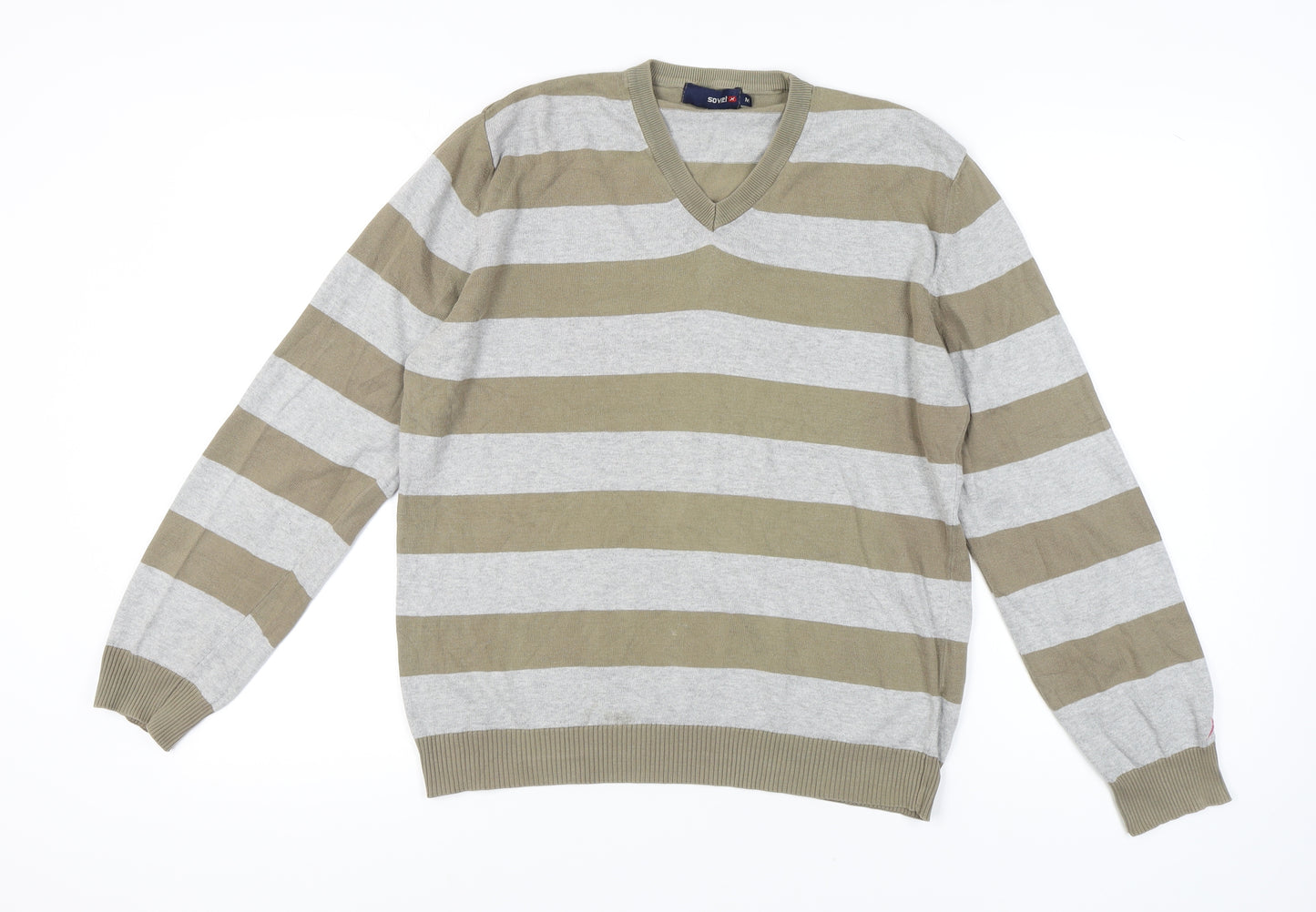 Soviet Men's V-Neck Striped Pullover Jumper M