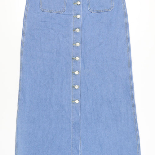 SS7 Women's Blue Denim Midi Skirt Size 14 Button Pocket