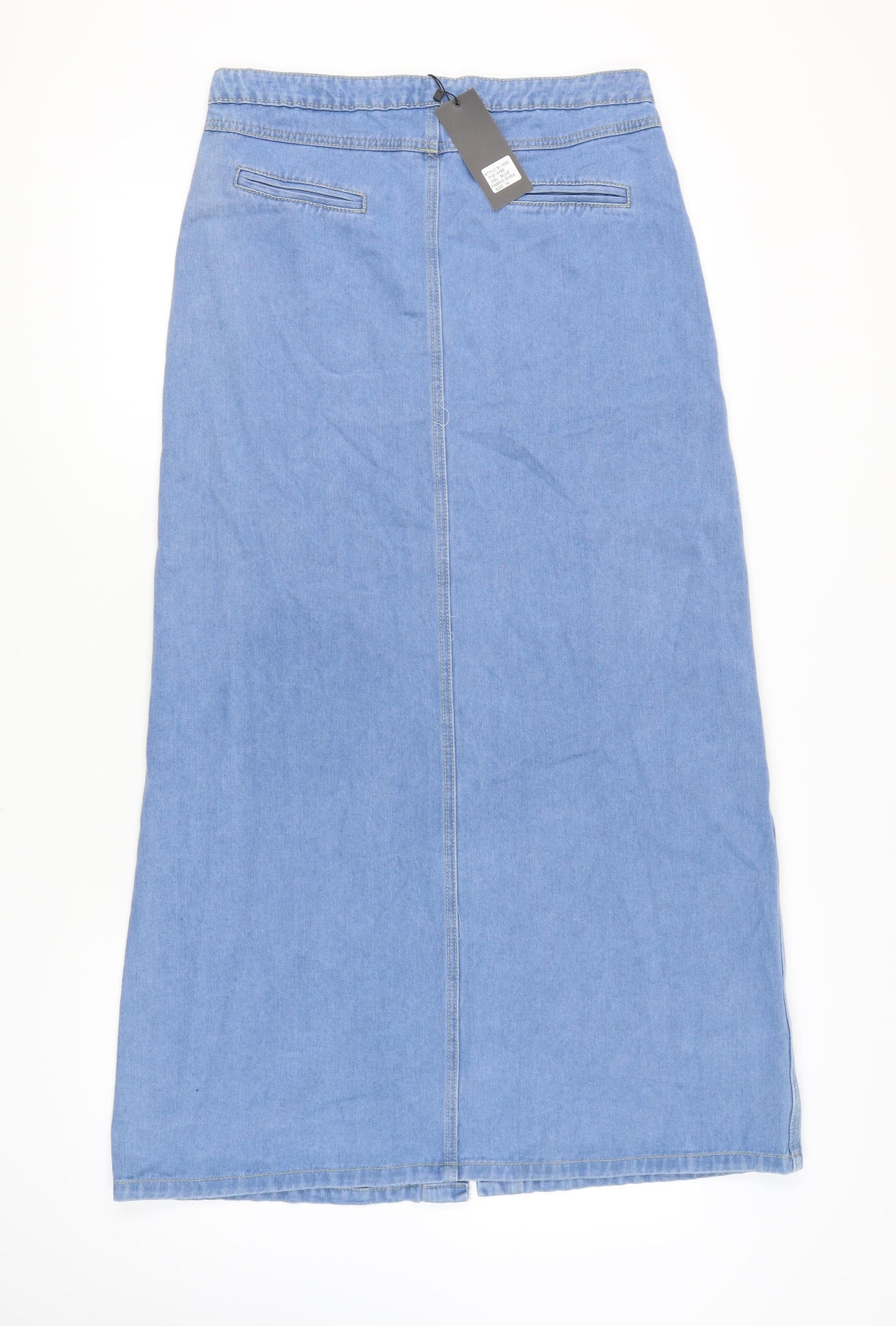 SS7 Women's Blue Denim Midi Skirt Size 14 Button Pocket
