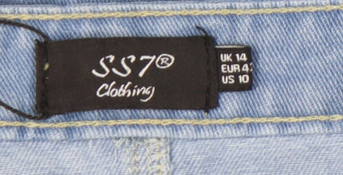 SS7 Women's Blue Denim Midi Skirt Size 14 Button Pocket