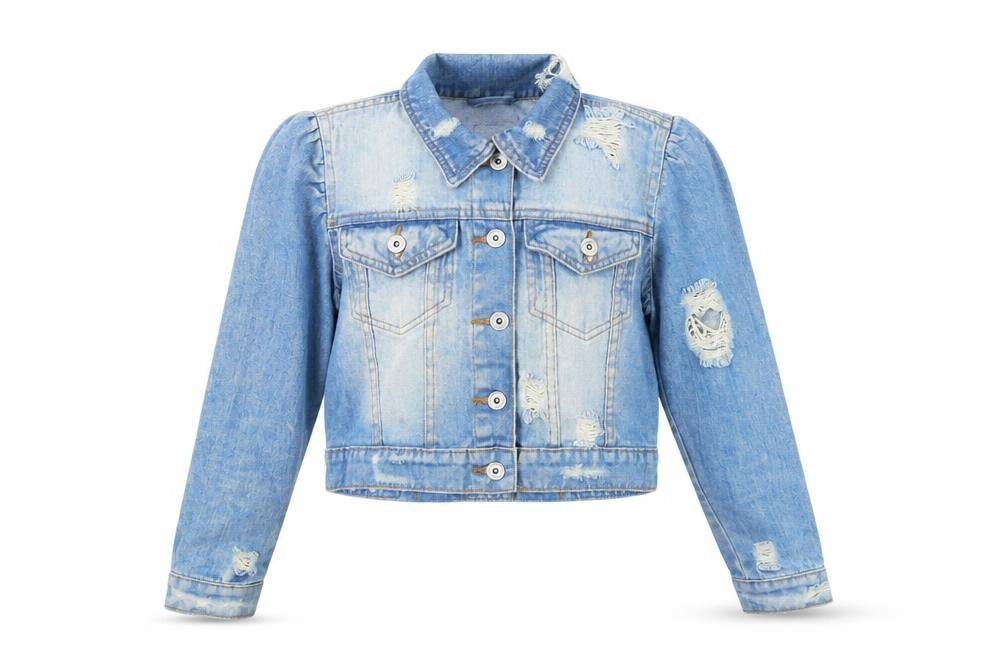Front view of Giselle Women's Blue Denim Cropped Jacket, size 6