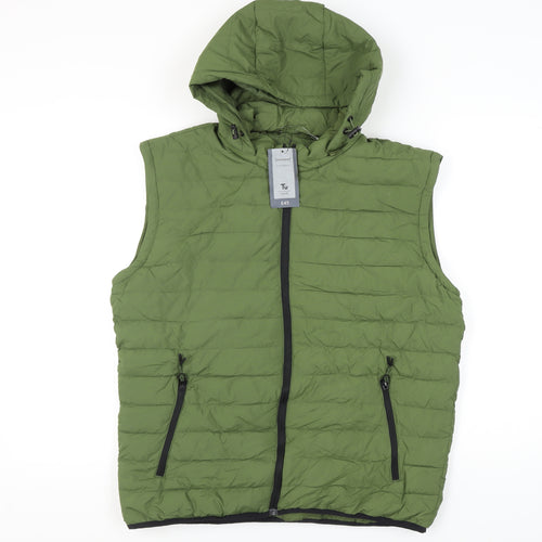 Tu Men's Green Hooded Puffer Waistcoat M