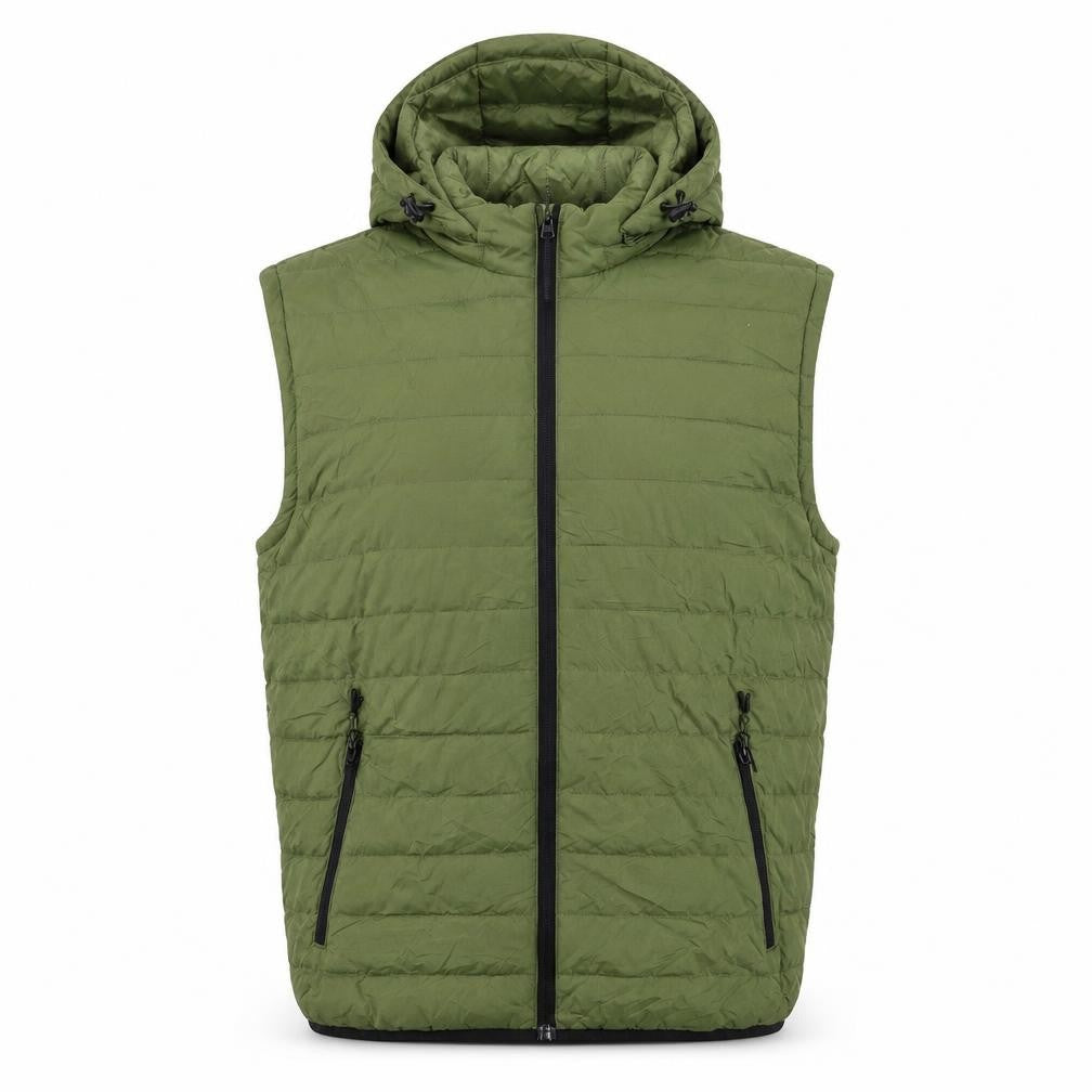 Front view of Tu Men's Green Hooded Puffer Waistcoat M