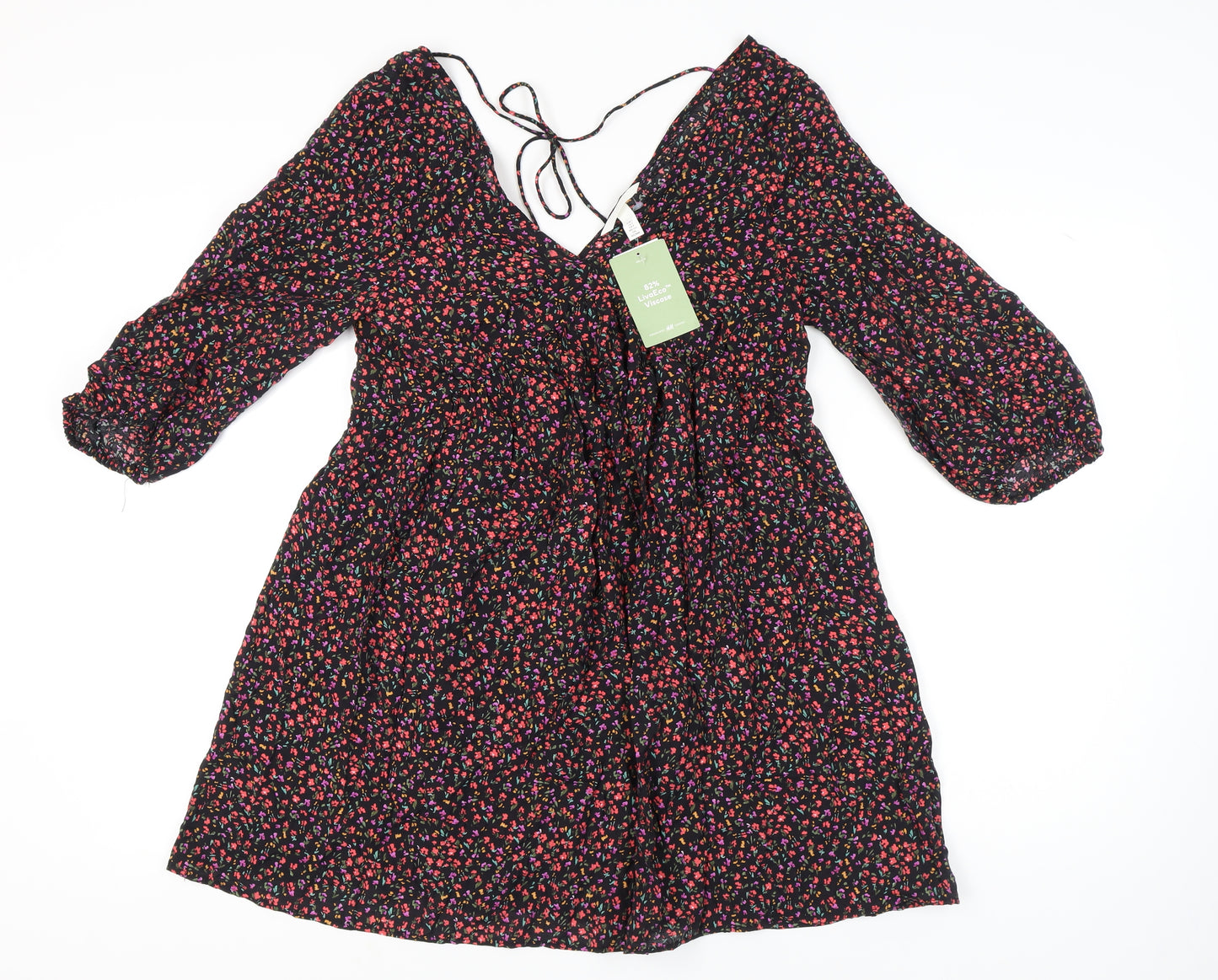 H&M Women's Floral A-Line Dress, Multicoloured, Size S