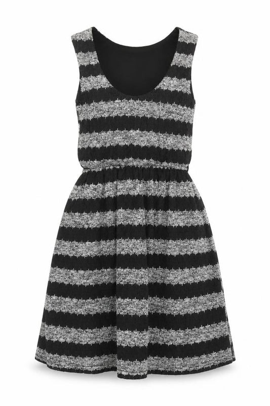 Front view of Atmosphere Women's Black Striped Skater Dress, size 10