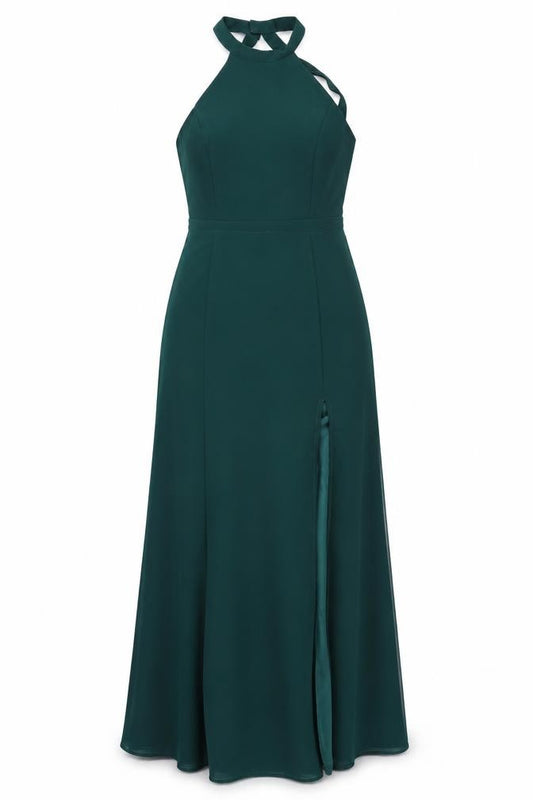 Front view of SHEIN Green Women's Halter Long Dress M