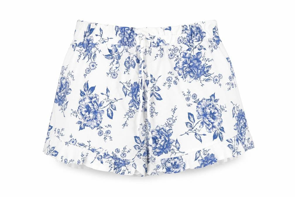 Front view of Missguided Women’s White Floral Shorts, size UK 20, Plus Size