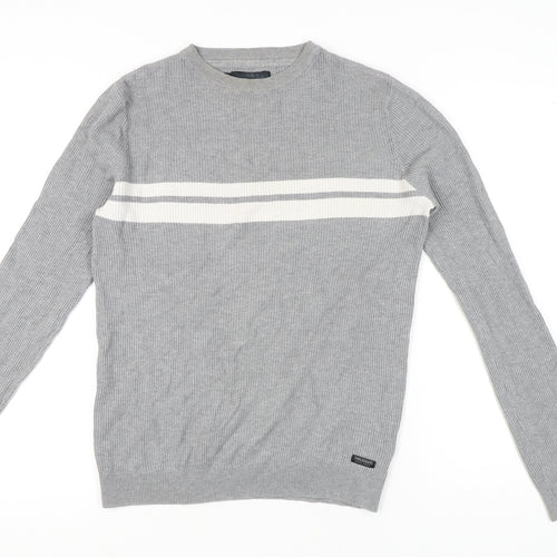 Threadbare Men's Grey Striped Pullover Jumper, Size S