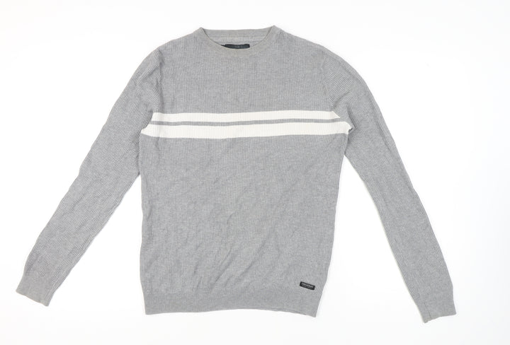 Threadbare Men's Grey Striped Pullover Jumper, Size S