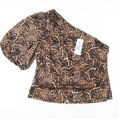 Marks and Spencer Women's Brown Animal Print One Shoulder Top