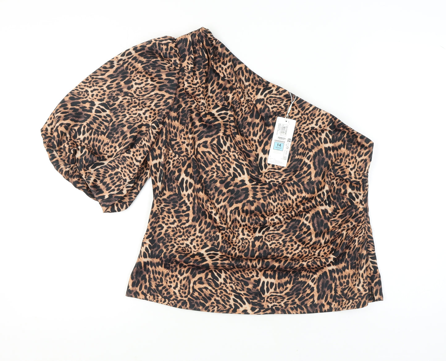Marks and Spencer Women's Brown Animal Print One Shoulder Top