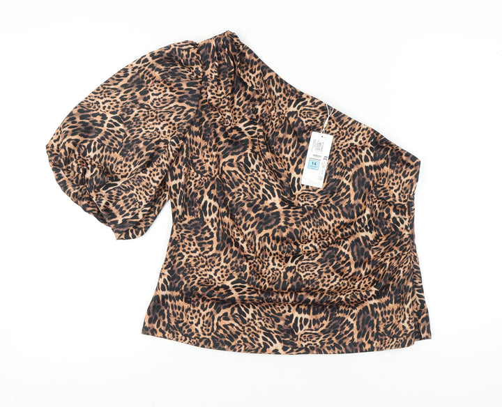 Marks and Spencer Women's Brown Animal Print One Shoulder Top