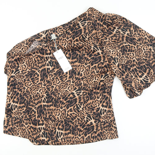 Marks and Spencer Women's Brown Animal Print One Shoulder Top