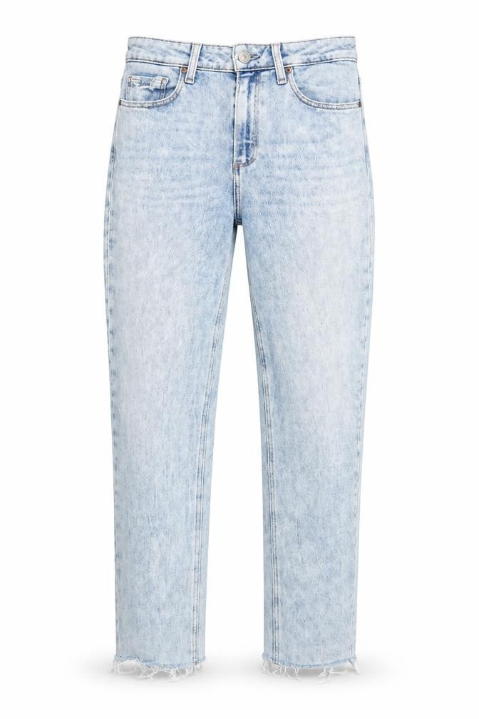 Front view of Paige Women's Blue Slim Fit Distressed Jeans, size 27