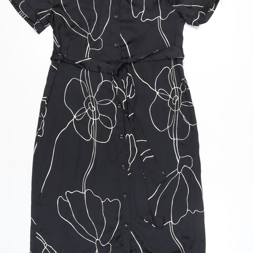 Primark Women's Black Floral Midi Shirt Dress