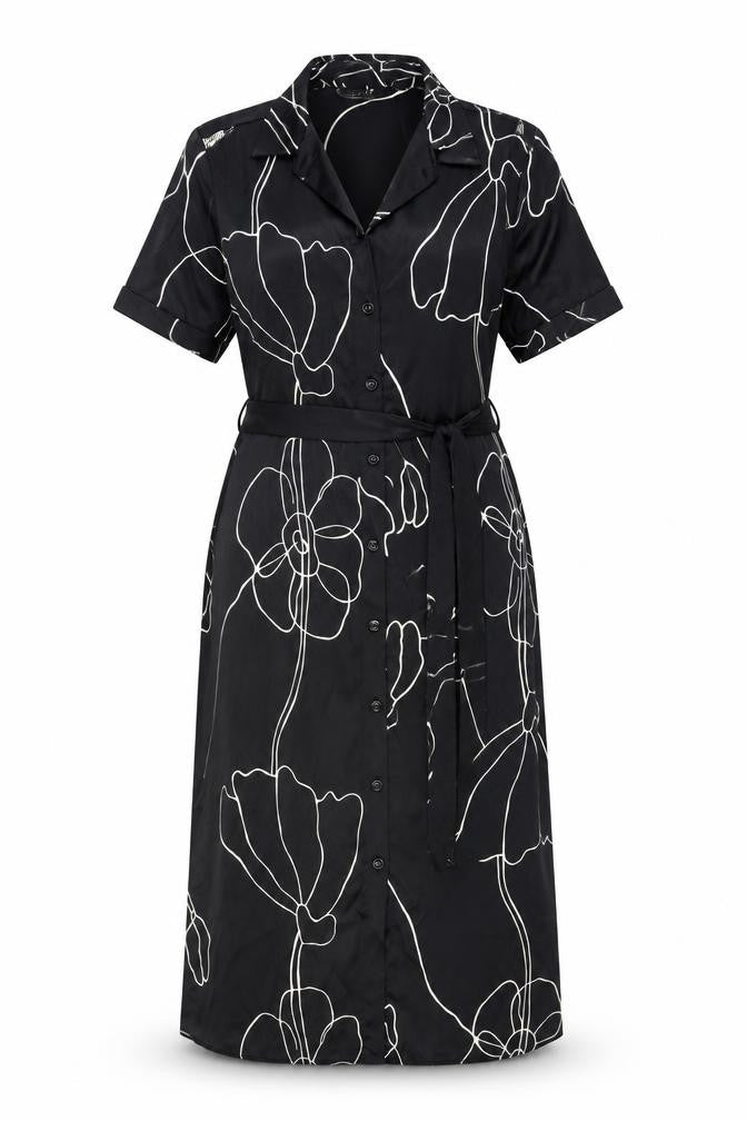 Primark Women's Black Floral Midi Shirt Dress