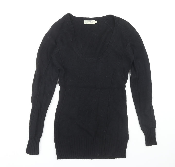 ICHI Women's Black Scoop Neck Pullover Jumper - Size S
