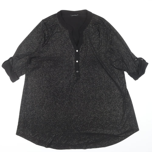 Roman Women's Black Blouse Size 20, 3/4 Sleeve, Button Accent