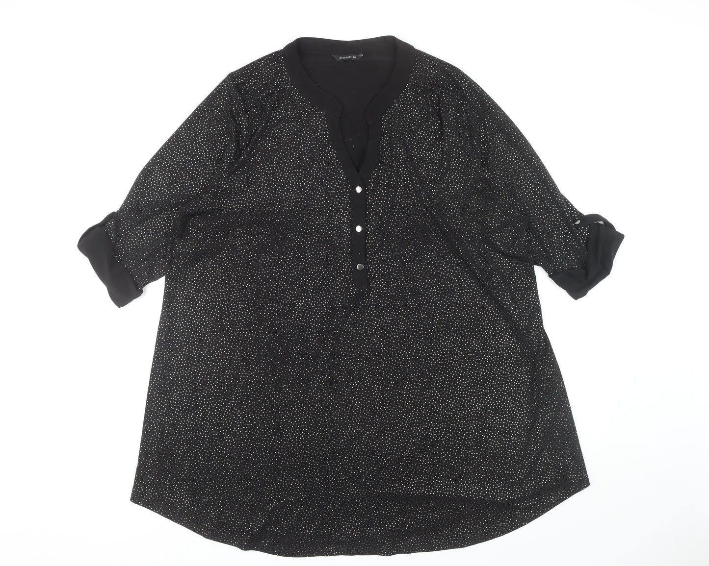 Roman Women's Black Blouse Size 20, 3/4 Sleeve, Button Accent