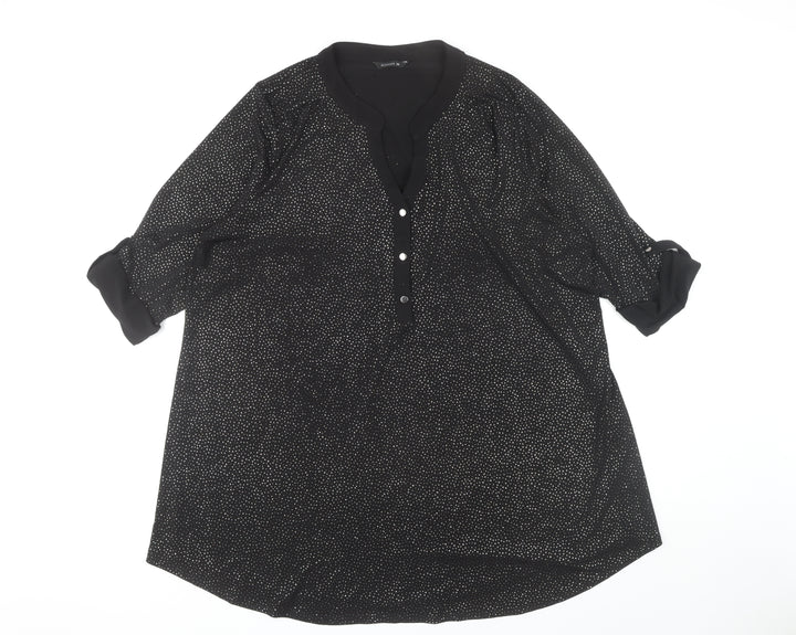 Roman Women's Black Blouse Size 20, 3/4 Sleeve, Button Accent