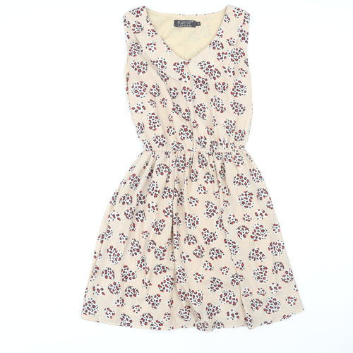 Pussycat London Women's Beige Floral Sleeveless Dress Size 10