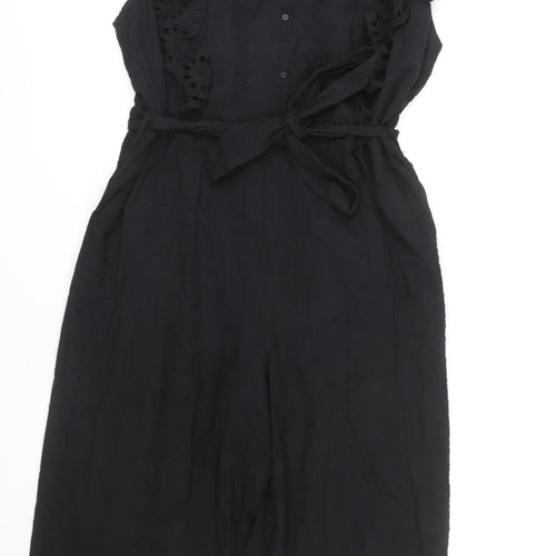 JDWilliams Women's Black Cotton Jumpsuit, Size 24, Belted, Lace Accent