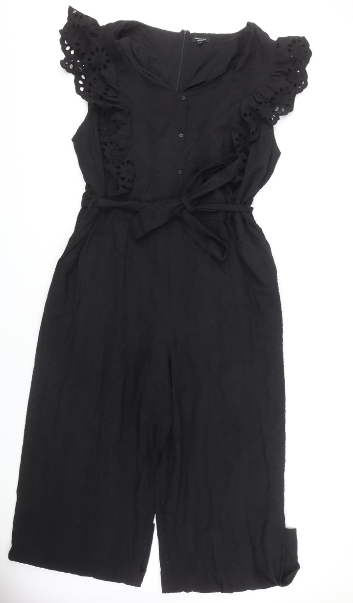 JDWilliams Women's Black Cotton Jumpsuit, Size 24, Belted, Lace Accent
