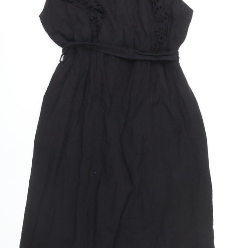 JDWilliams Women's Black Cotton Jumpsuit, Size 24, Belted, Lace Accent