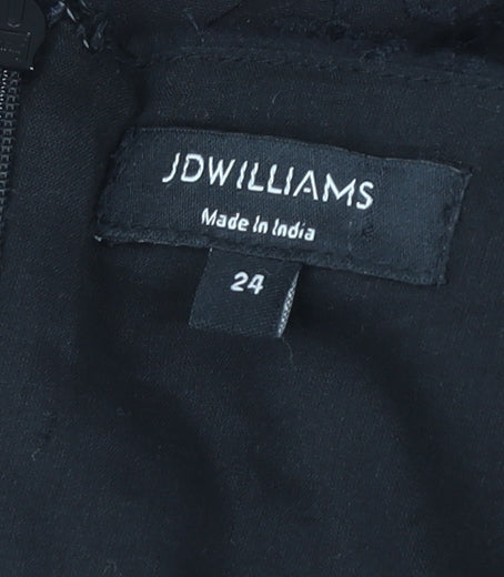 JDWilliams Women's Black Cotton Jumpsuit, Size 24, Belted, Lace Accent