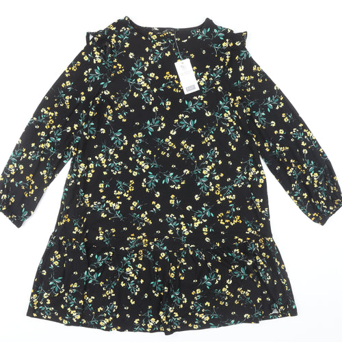F&F Womens Black Floral Long Sleeve Dress Size 10