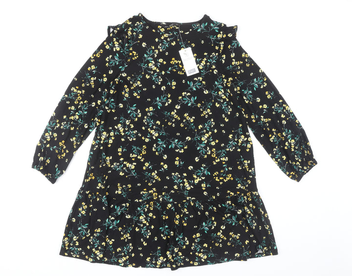 F&F Womens Black Floral Long Sleeve Dress Size 10