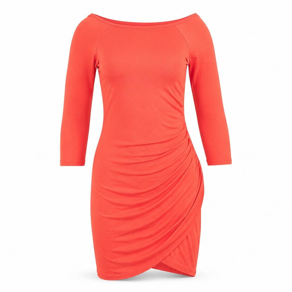 Front view of Boohoo Women's Orange Off Shoulder Dress, size 10