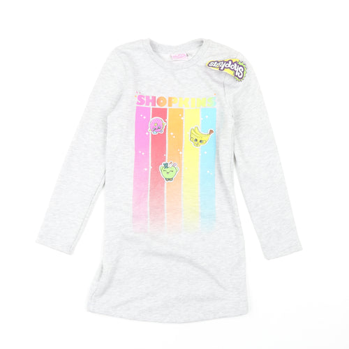 Shopkins Girls Grey Multicoloured Long Sleeve Dress, Size 9-10 Years