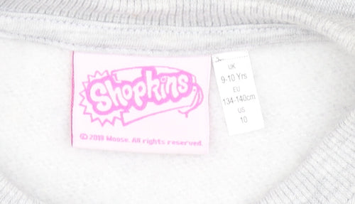 Shopkins Girls Grey Multicoloured Long Sleeve Dress, Size 9-10 Years