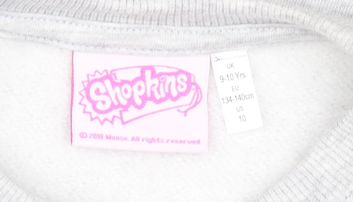 Shopkins Girls Grey Multicoloured Long Sleeve Dress, Size 9-10 Years
