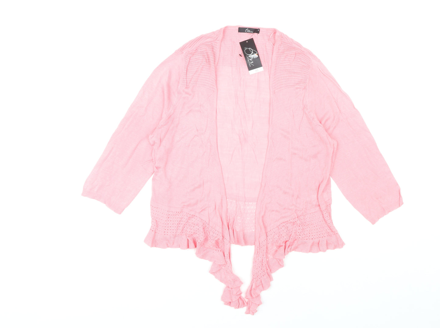 Bm Collection Women’s Pink Cardigan M 3/4 Sleeve Ruffle