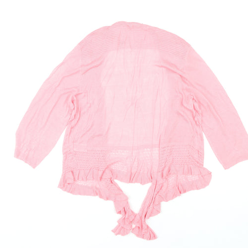 Bm Collection Women’s Pink Cardigan M 3/4 Sleeve Ruffle