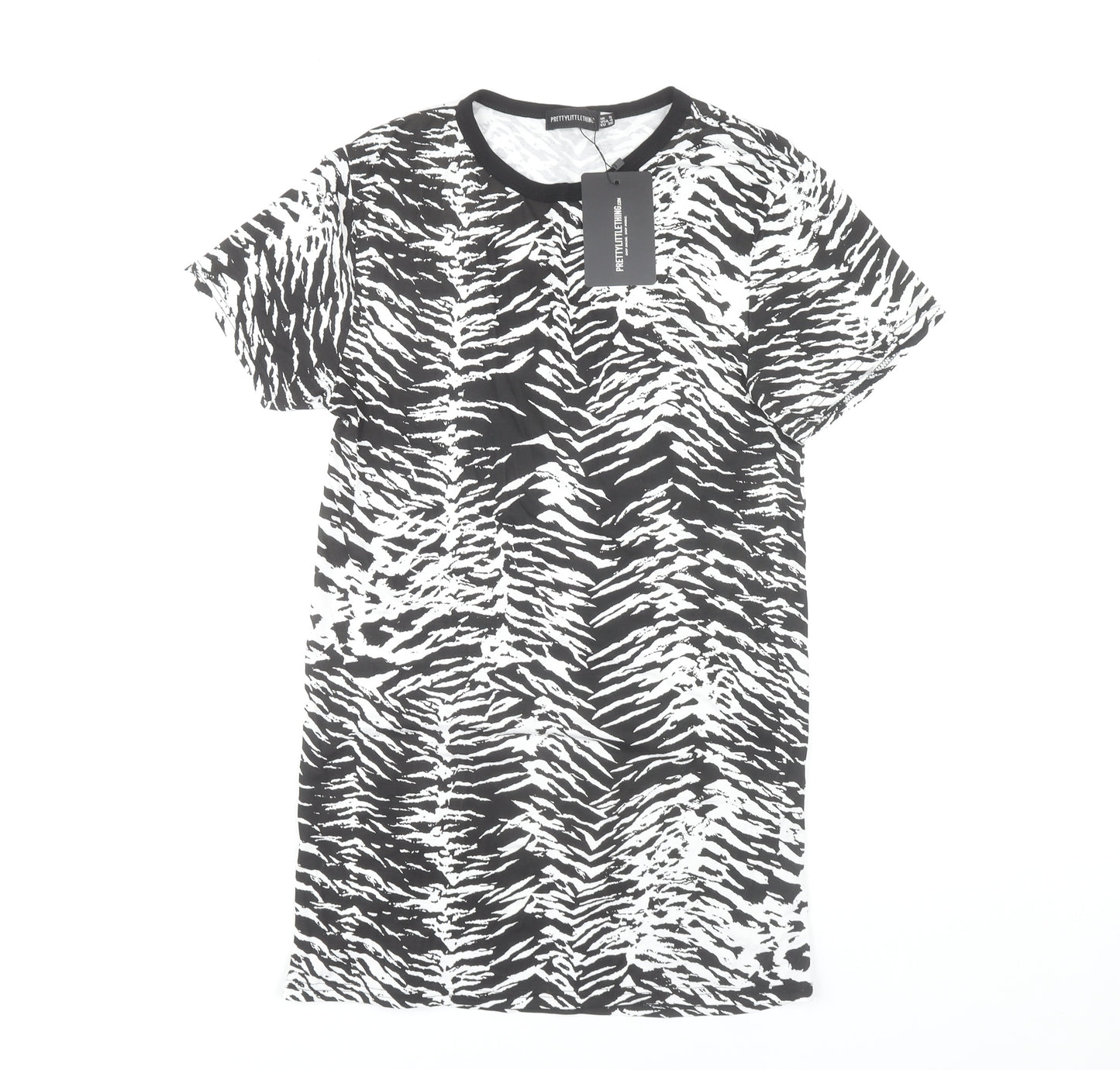 PrettyLittleThing Women's Black Animal Print T-Shirt Dress