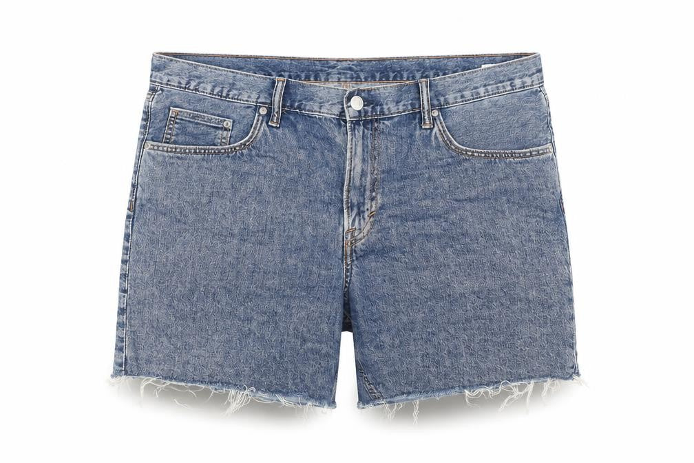 Front view of H&M Women's Blue Cut-Off Denim Shorts, size 10