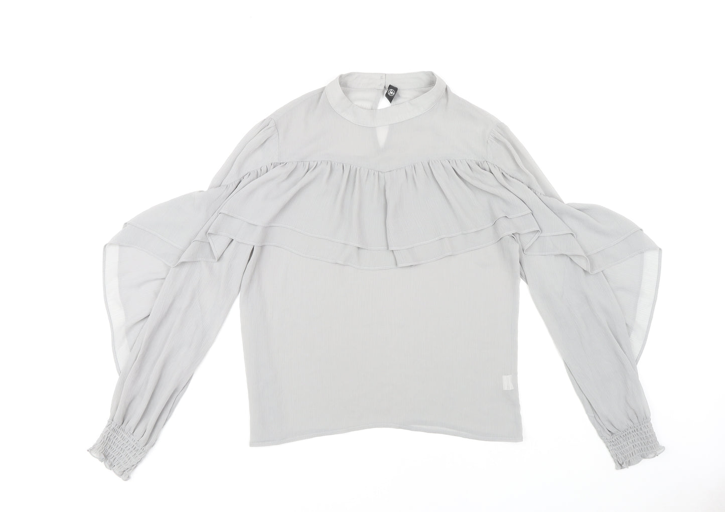 Missguided Women’s Grey Ruffle Blouse, Size 12, High Neck