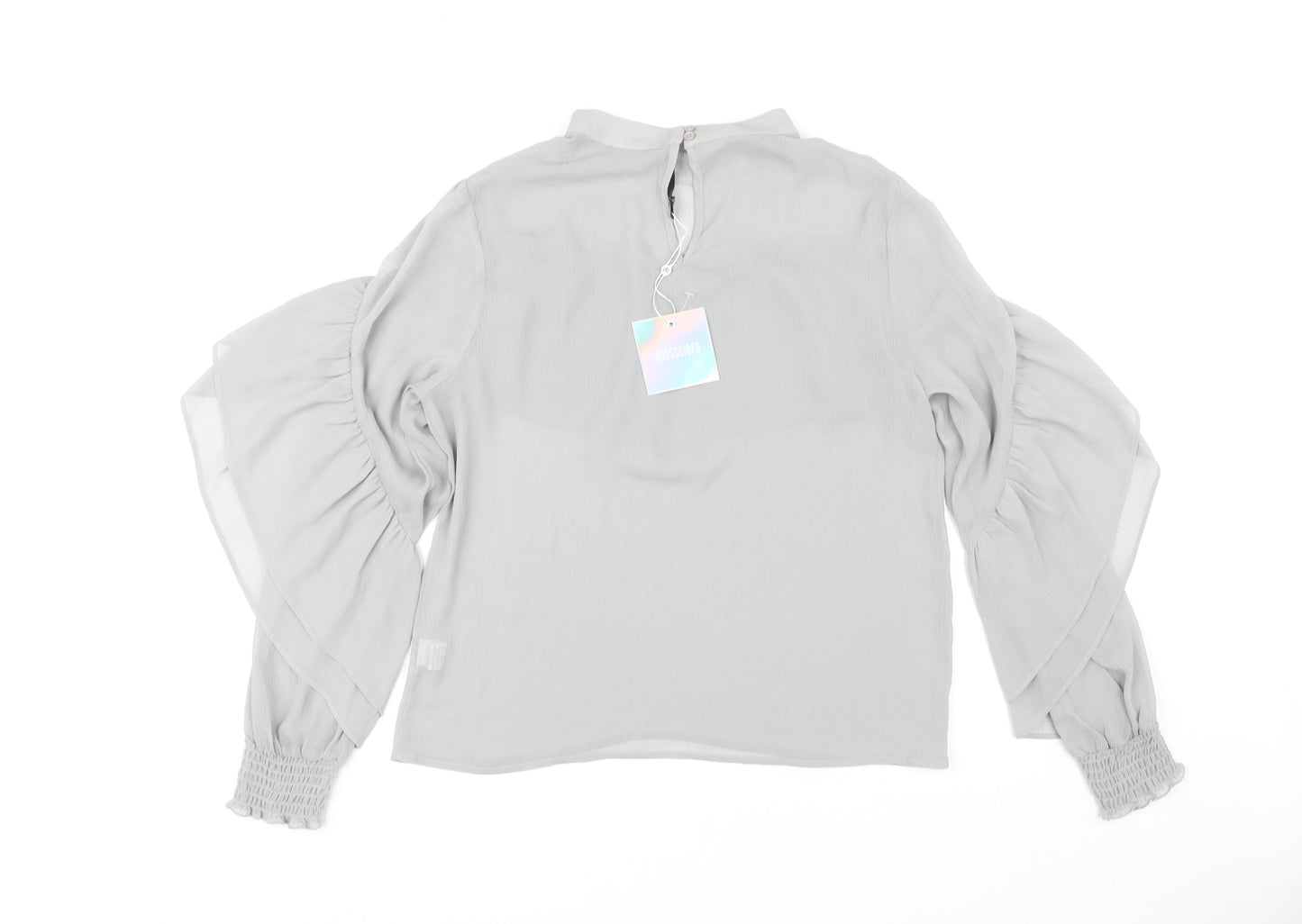 Missguided Women’s Grey Ruffle Blouse, Size 12, High Neck