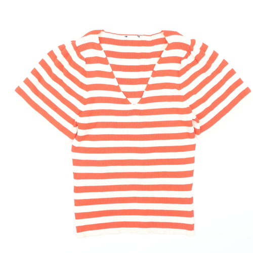 Matalan Women's Red Striped V-Neck Cropped T-Shirt Size 16