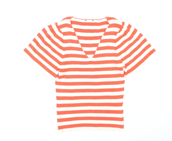 Matalan Women's Red Striped V-Neck Cropped T-Shirt Size 16