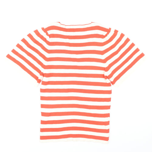 Matalan Women's Red Striped V-Neck Cropped T-Shirt Size 16