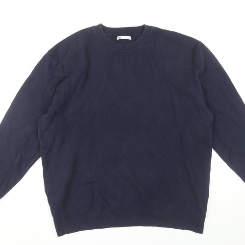 Zara Men's XL Blue Cotton Pullover Jumper